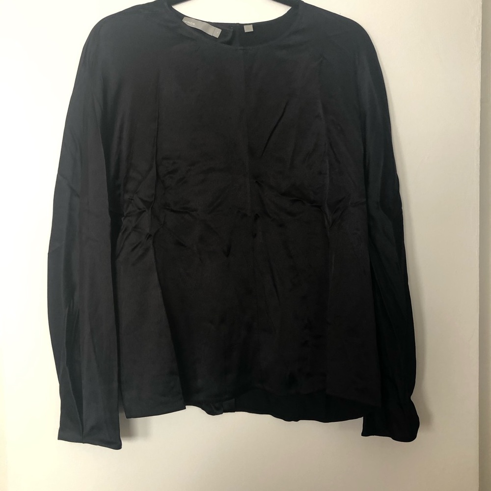 VINCE Black Silk Blouse Sz M